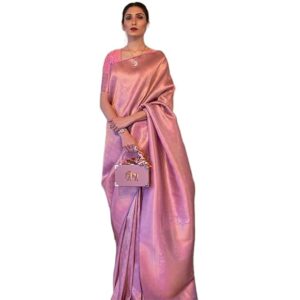 Women's kanjivaram banarasi silk saree Zari Woven for festival Wedding silk with rich pallu Design sarees for women with Unstitched blouse piece