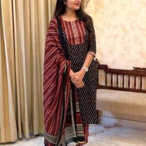 Pinkmint Printed Round Neck Kurta & Pant with Dupatta Set ll Traditional Kurta Set