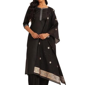 Libas Womens Woven Design Cotton Blend Straight Kurta with Salwar and Dupatta